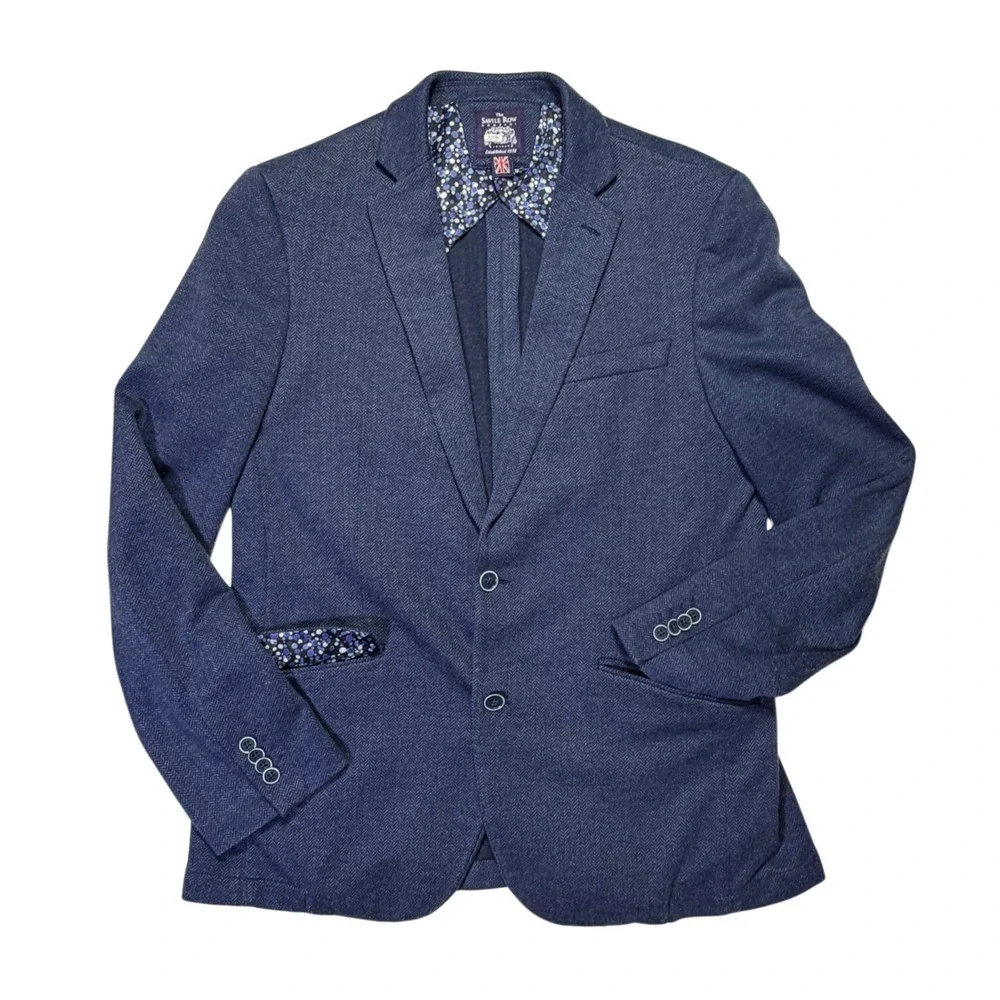 British Heritage Savile Row Shoreditch 42L Navy Textured Blazer Statement Lining